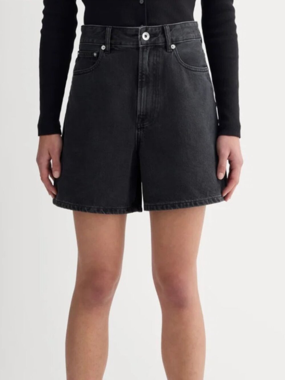 Everlane A-Line Denim Short in washed black